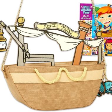 Cute Disney jungle cruise themed necklace with boat and lantern charms, perfect for Disney fans.