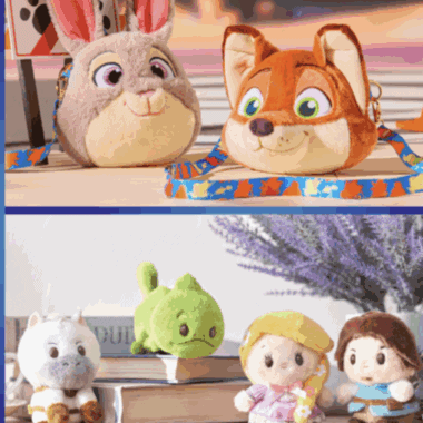 Cute plush toys from Disney characters and fairy tale princesses, perfect for collectors and Disney fans.