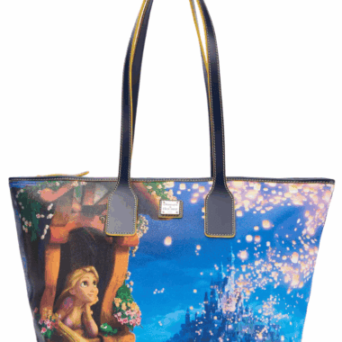 Lightweight Disney princess tote bag with Rapunzel design and castle sparkles. Perfect for fans of Disney fashion and accessories.