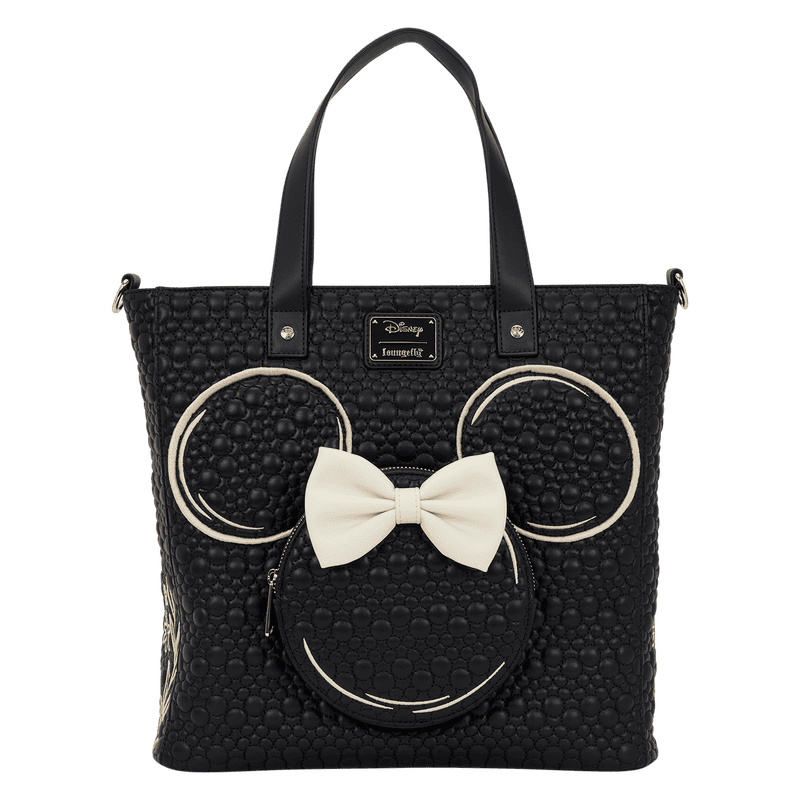 Disney Mickey Mouse tote bag with bow and textured surface, perfect for Disney fashion lovers.