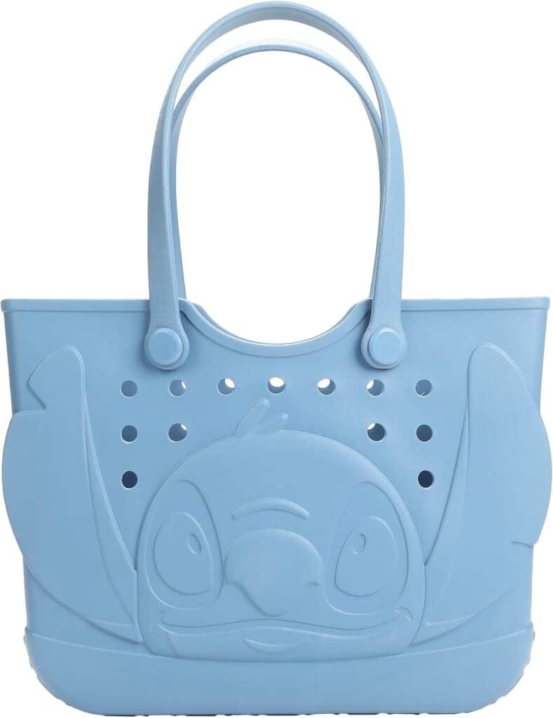 Blue Disney Stitch tote bag with fun character detail, ideal for everyday use and Disney apparel.