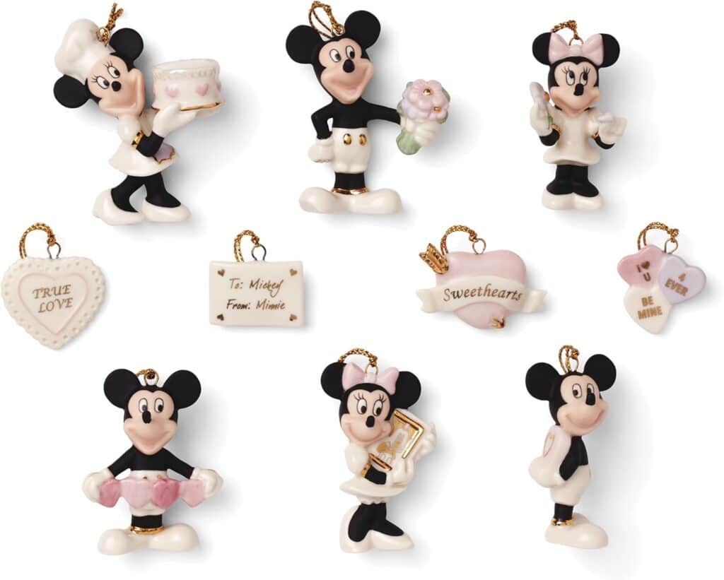 Colorful Disney character and love-themed mini figurines with charms, perfect for Disney fans and jewelry collection.