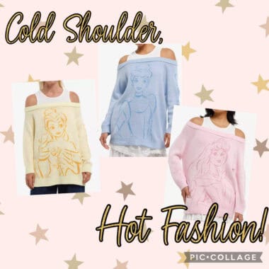 Disney princess themed cold shoulder sweaters for women and girls, perfect for Disney fashion lovers.