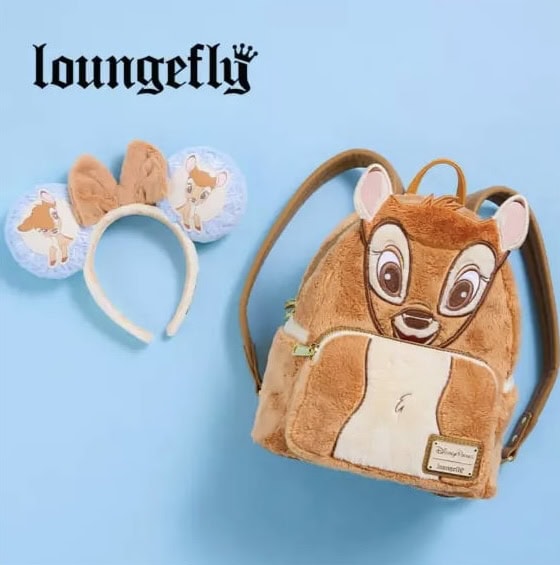 Cute Disney Bambi-themed plush backpack with animal face design. Perfect for kids' fashion and Disney fans.