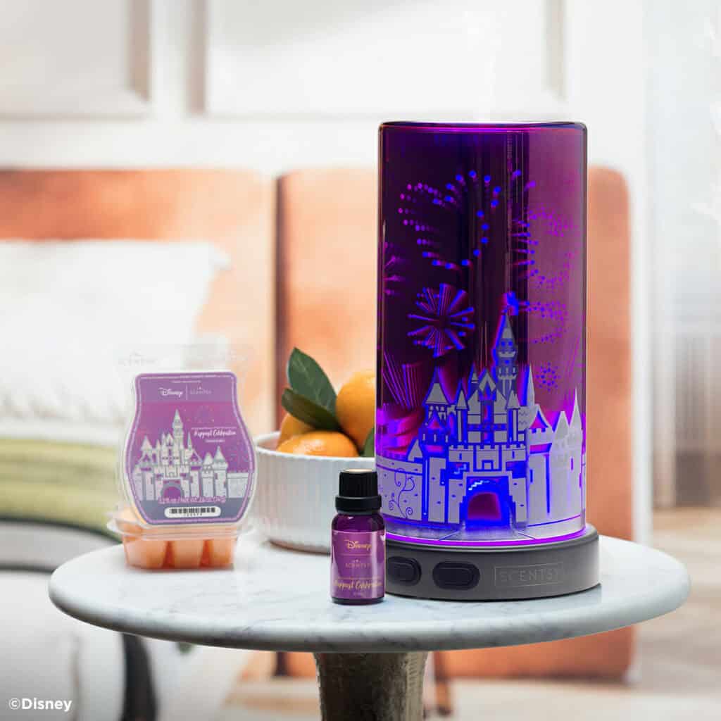Decorative Disney-themed LED diffuser with castle and fireworks design.