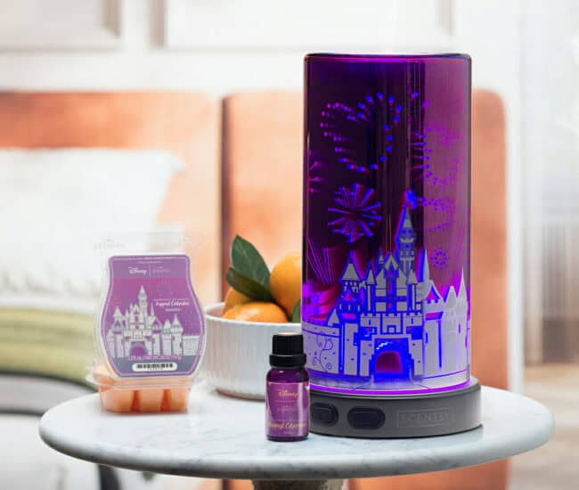 Decorative Disney-themed LED diffuser with castle and fireworks design.