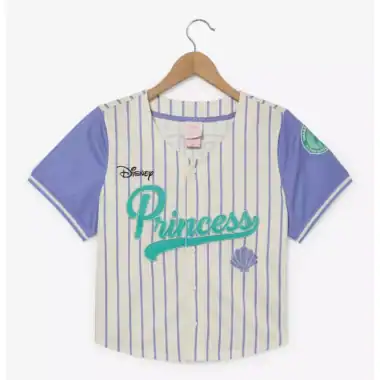 Colorful Disney Princess graphic baseball tee with shell embroidery, perfect for Disney fans and princess lovers.