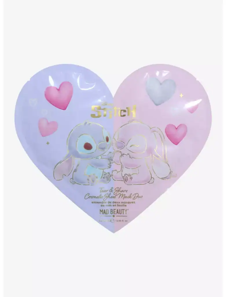 Cute Disney Stitch and Scrump face masks with hearts, perfect for cosplay and Disney themed fashion.