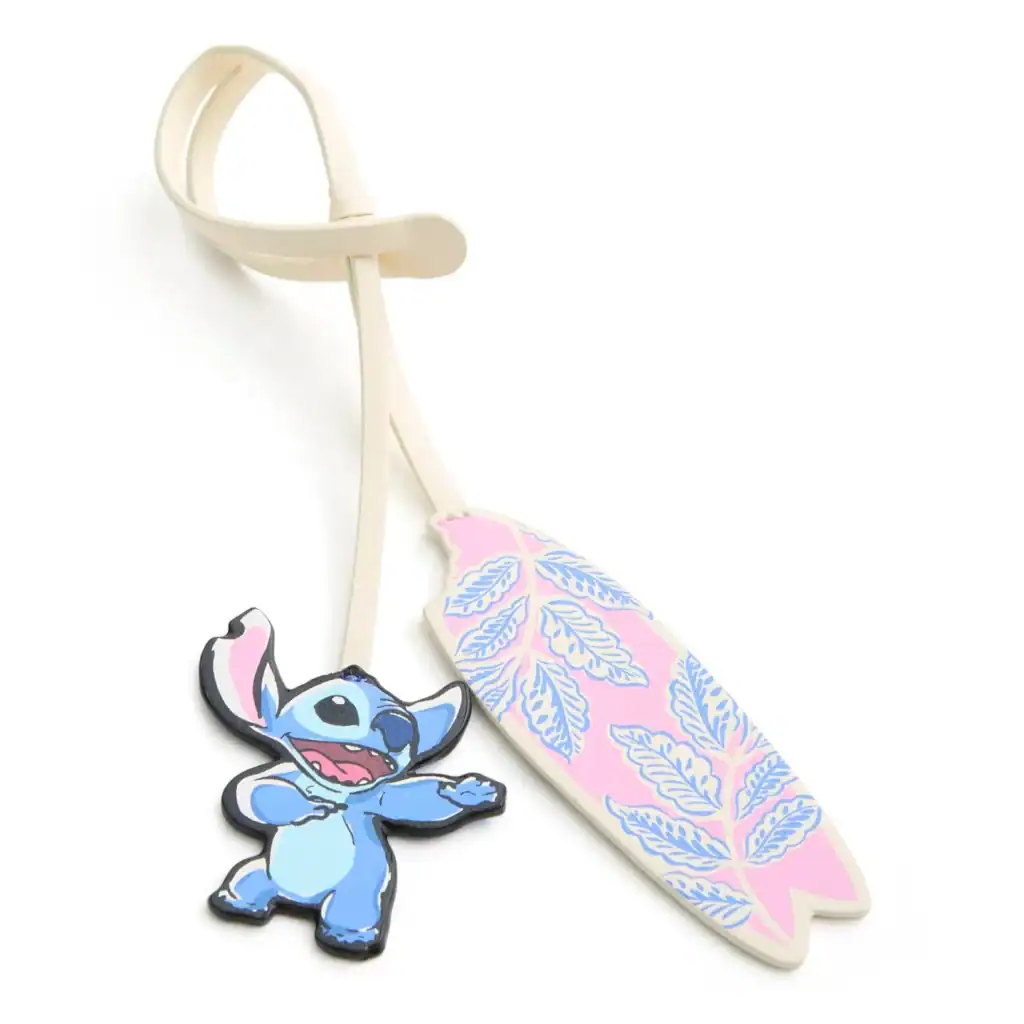 Colorful Disney Stitch charm with pink and blue feather design, perfect for accessories.
