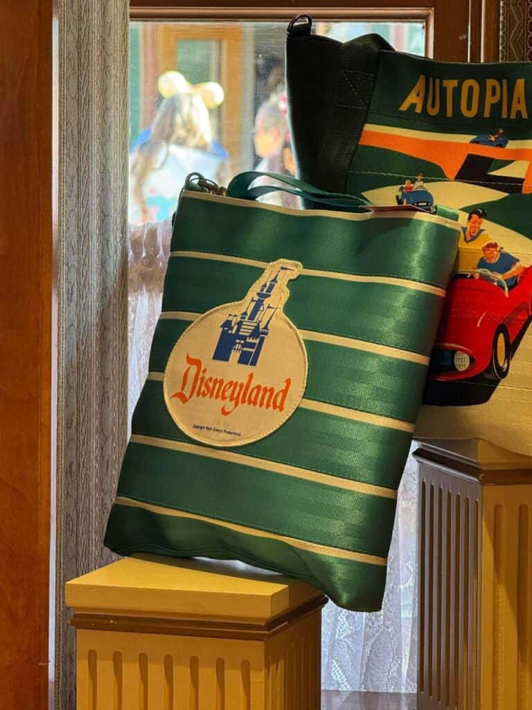 Vintage Disneyland-themed tote with colorful design and iconic castle graphic.