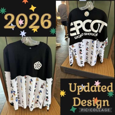 Black and white Mickey Mouse Disney sweatshirt with world showcase logo.