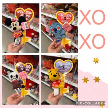 Cute Disney plush keychains of Minnie, Stitch, Jack Skellington, and Winnie the Pooh. Perfect gift for Disney fans.