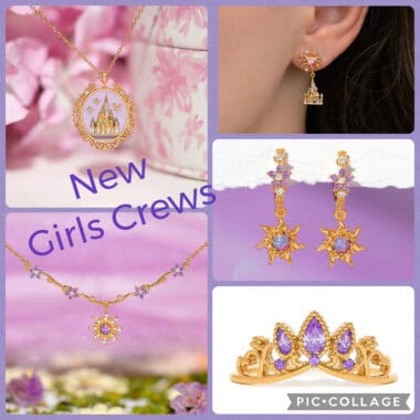 Disney princess necklace and earrings set with sparkling crystals.