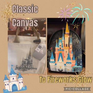 Disney castle backpack featuring iconic Sleeping Beauty Castle, ideal for Disney themes and fireworks nights.