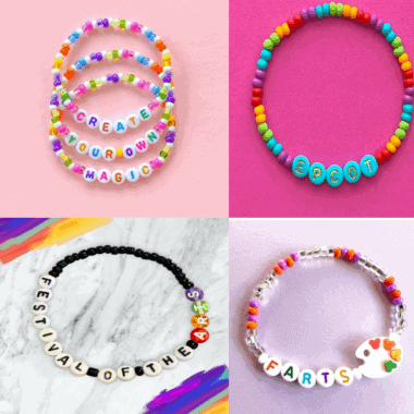 Colorful beaded bracelet with letter beads spelling "Create Your Magic," perfect for Disney fans.