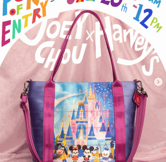 Colorful Disney-themed tote bag featuring the castle and beloved characters, perfect for Disney fans.