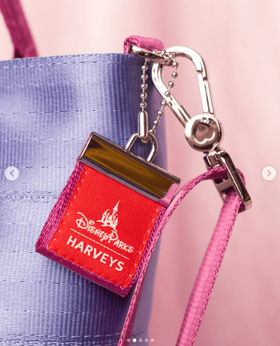 Cute Disney Parks Harveys compact keychain with pink strap.