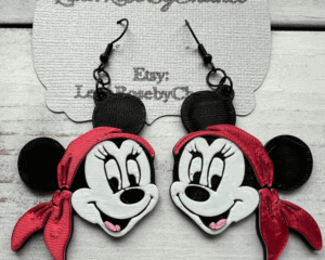 Colorful Disney cruise pirate night jewelry featuring Minnie and Mickey Mouse motifs.