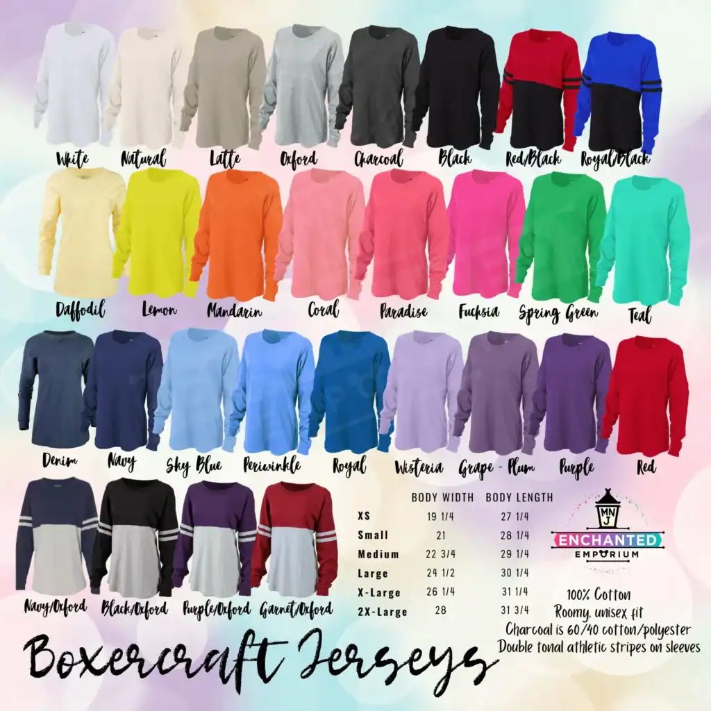 Bright, colorful unisex boxercraft jerseys with diverse styles and sizes. Perfect for casual, sporty, Disney-inspired fashion.