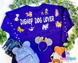 Enjoy Disney-themed style with a fun Disney Dog Lover shirt, Minnie Mouse ears, and matching accessories.