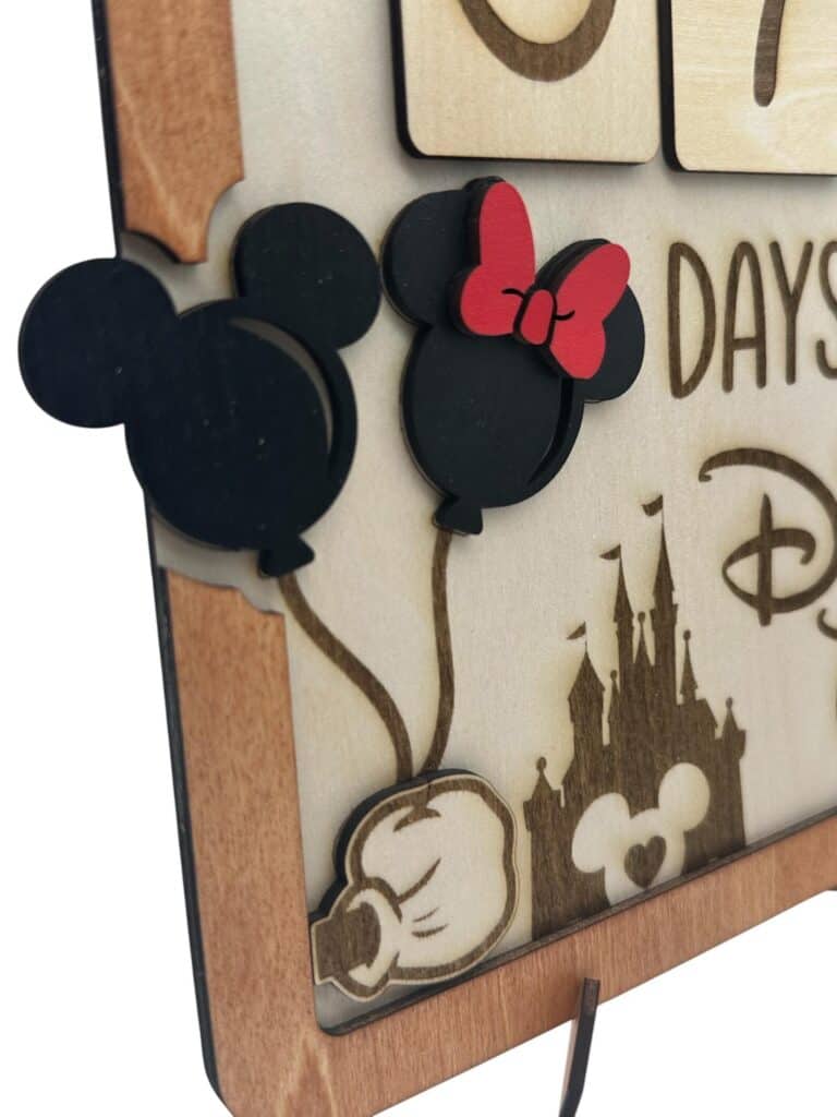 Mickey Mouse and Minnie Mouse themed wooden decor, perfect for Disney fans, birthday countdown, and wall art.
