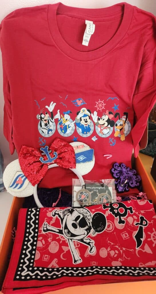 Red Disney Mickey Mouse and friends graphic T-shirt for fans.