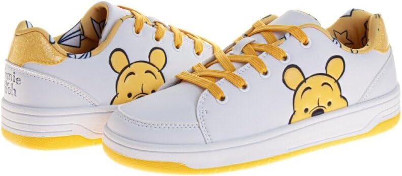 White Winnie the Pooh sneakers with yellow accents and laces, perfect for Disney fans.