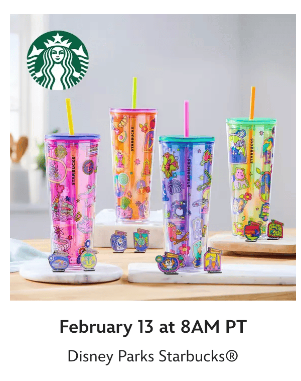 Themed Starbucks tumblers with fun character designs and colorful straws for children.