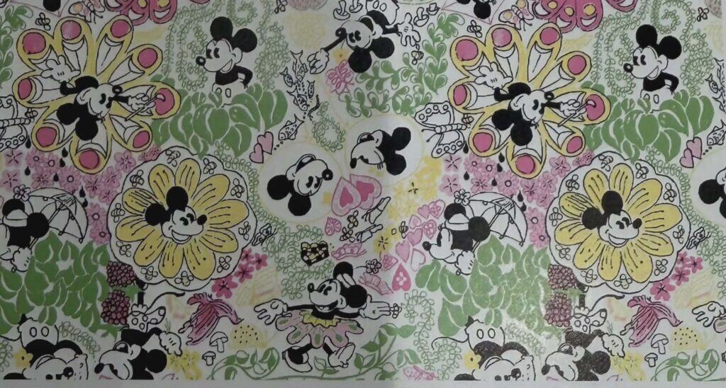 Colorful Mickey Mouse floral pattern for spring fashion and accessories.