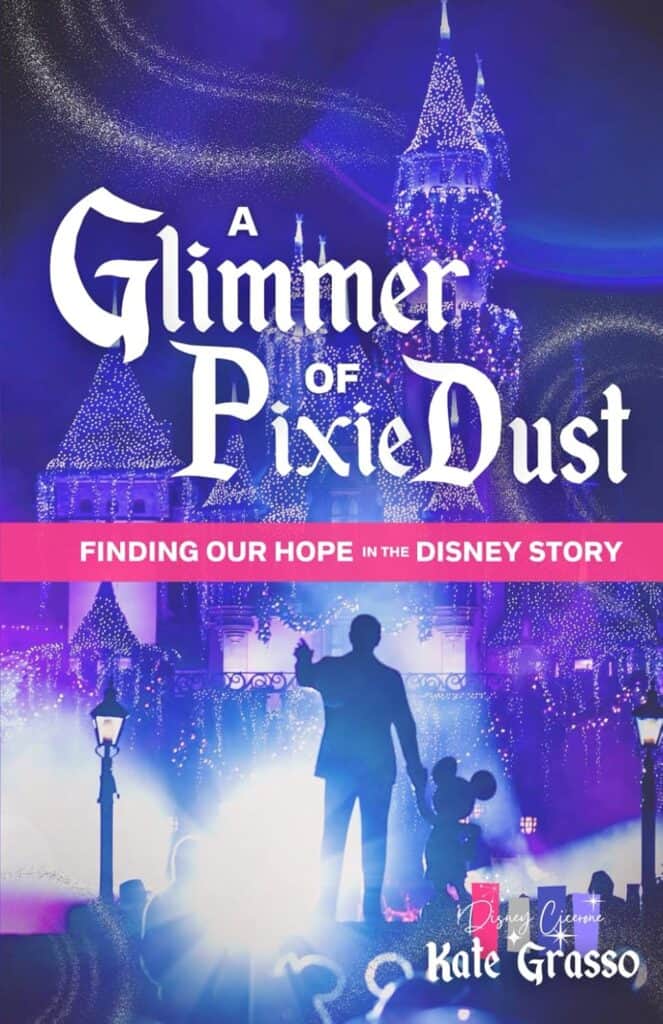 Magical Disney castle illuminated with sparkling lights at night.