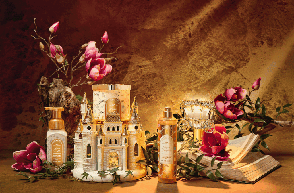 Inspired castle with pink orchids and glowing candles for magical ambiance.