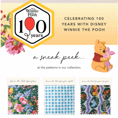 Disney Winnie the Pooh 100 Years Celebration Fabric Pattern.