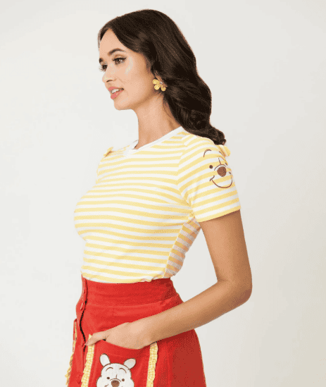 Disney fashionista striped t-shirt with animal embroidery, perfect for casual wear.
