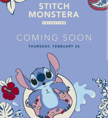 Stitch Monstera collection by Vera Bradley launching February 26, featuring Disney's Stitch.
