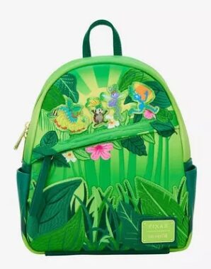 Backpack featuring colorful jungle animals and lush greenery, perfect for children and Disney fans.