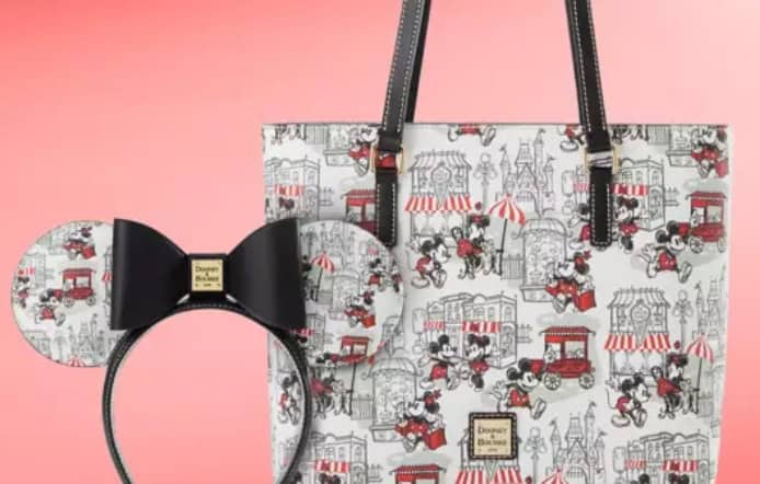 Disney-themed tote bag with Minnie Mouse headband, perfect for fashion lovers.