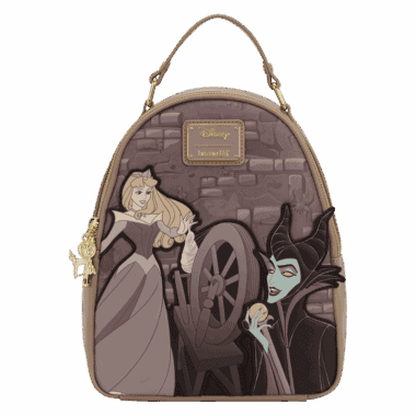 Disney Sleeping Beauty and Maleficent backpack featuring characters and design details.