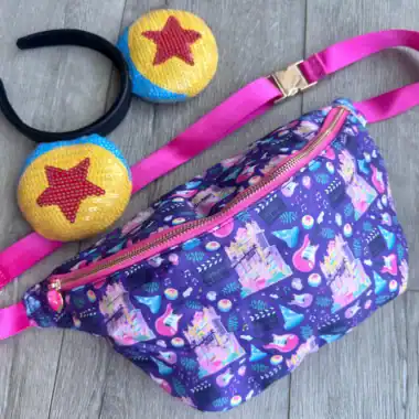 Themed fanny pack with colorful accessories.