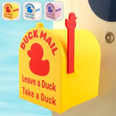 Colorful duck mailbox toy for children with phrases "Leave a Duck, Take a Duck.".