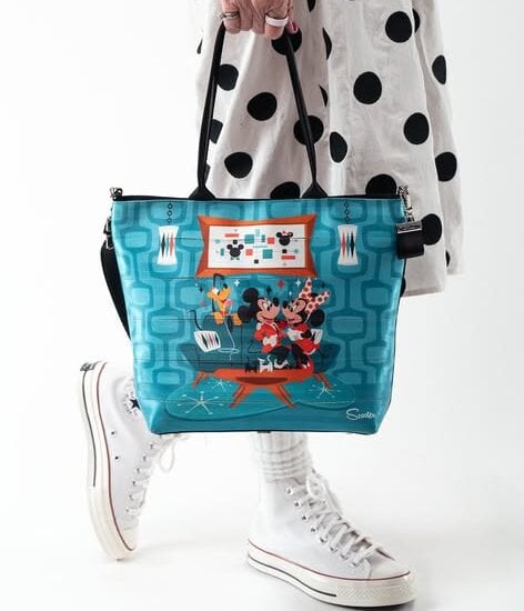 Disney Art Meets Style Tote Bag with Mickey Mouse Design.