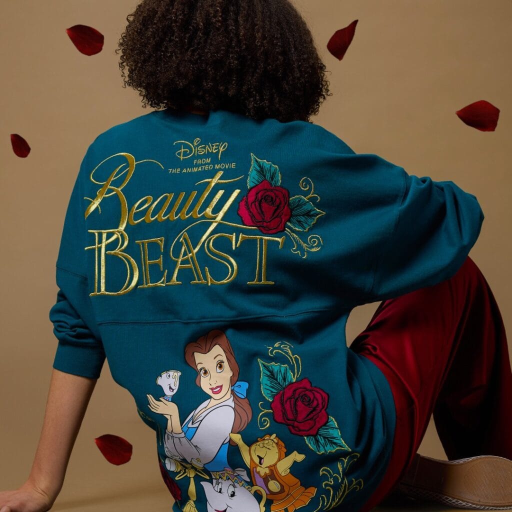 Disney Beauty and the Beast sweatshirt featuring Belle and roses.