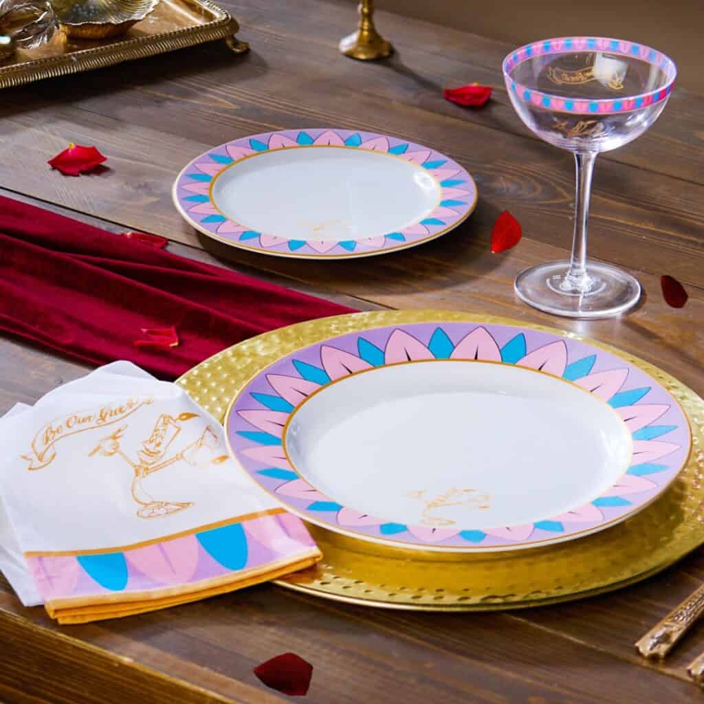 Disney-themed party plates and glassware for special celebrations.