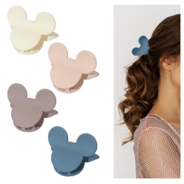 Set of four Disney-inspired mouse ear makeup sponges in pastel colors.