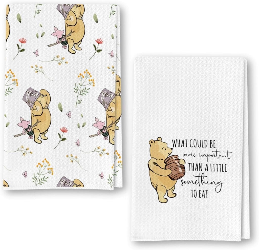 Winnie the Pooh notebook with floral design and inspiring quote about eating.