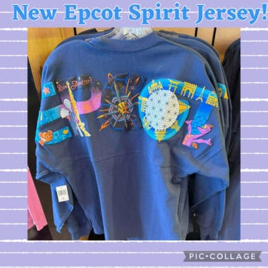 Epcot Spirit Jersey featuring Disney World icons and attractions.