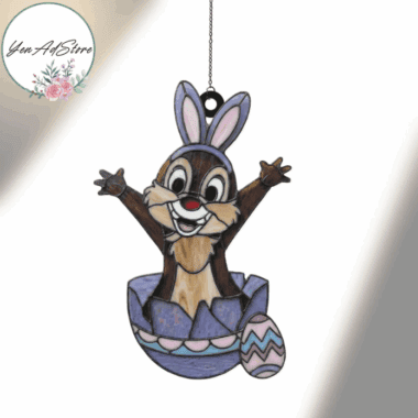 Cute Easter Bunny hanging decoration with colorful eggs.