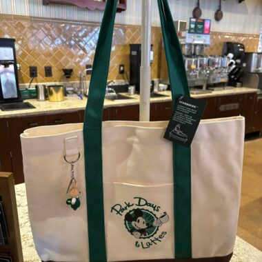 Disney tote bag featuring Mickey Mouse and "Park Days & Lounges" logo.