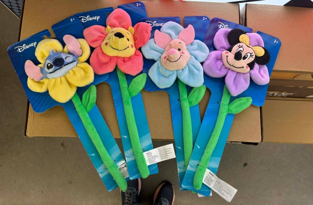 Colorful Stitch and Friends flower plush toys for Disney fans.