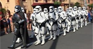 Stormtroopers and Captain Phasma lead an epic march at Disney's Hollywood Studios, thrilling fans in this exclusive Star Wars event.