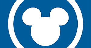Mickey Mouse head silhouette in a white circle on blue, Disney logo in corner—iconic look for My Disney Experience at Disney World.
